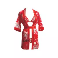 Lingerie Kimono Set Seksi Bra + Gstring + Robe Sexy Lingeri Merah Red