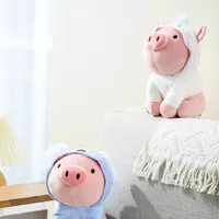 Boneka Babi Pink Lucu Plush - MINISO Sitting Piglet Plush Toy With Hat