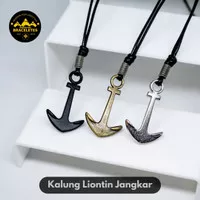 Kalung Pria Cowok Couple Tali Hitam Keren Liontin Jangkar Besi Premium