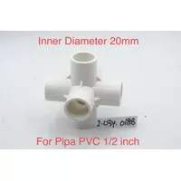 White Fitting 6 Way Arah T Tee Elbow ID 20mm for Pipa PVC 1/2 Inch