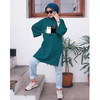 KAOS OVERSIZE TOP HIJAB WANITA BASIC MEOW LOVE / OVERSIZE SLIT BLOUSE