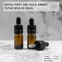 Botol Pipet 5ml Kaca Amber Coklat Tebal - Dropper Tetes Segel Serum