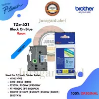 BROTHER TZe-521 9mm PTouch Tape Label TZe521 Black on Blue