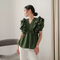 Blouse Ruffle Leony Top Atasan V Neck