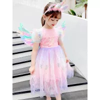 Dress Anak Perempuan Dengan Rok Tutu Pelangi Bahan Premium Import