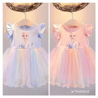 Dress Anak Perempuan Bahan katun Import dengan Rok Tutu Pelangi