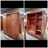 Lemari pakaian 3 pintu sliding kayu jati asli