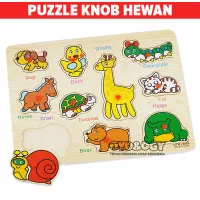 Mainan Edukasi Anak Puzzle Kayu Pin Knob Hewan Binatang Animal Farm
