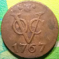 Uang koin kuno Voc 1 Duit 1767 Utrecht Dot Tameng Tp 449