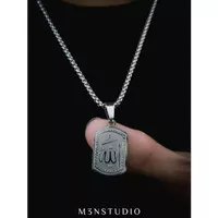 Kalung Lafadz Allah Muslim Pria Islam Titanium Anti Karat Silver Putih