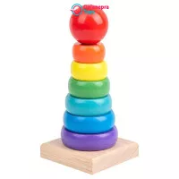 ONTY Wooden Rainbow Tower - Mainan Montessori Puzzle Menara Pelangi