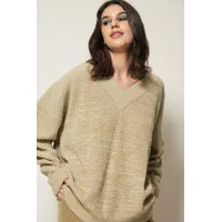 Sweater V-Neck Knit Rajut Coklat Cream / Twisted Taupe V-Neck Sweater