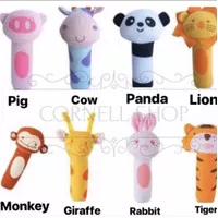 Mainan tangan bayi lucu bunyi toet toet hand rattle stick animal baby