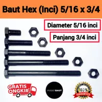 Baut Mur 5/16 x 3/4 Baut 12 Baut Kunci 12 Baut Inci Hex Drat Kasar