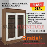 Rak / Lemari Sepatu Lunar Huga 425 Jati Putih Pintu Sliding Kayu Kaca