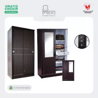 Lemari Pakaian 2 pintu Sliding Kayu Lemari Baju Cermin Pintu Geser