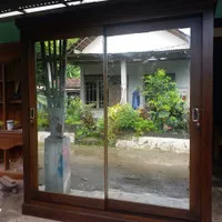 lemari baju 2 pintu sliding jumbo / lemari pakaian kayu jati sliding