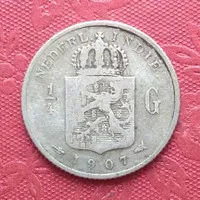 Koin Silver Kuno Ned Indie 1/4 Gulden 1907 Perak TP40mj