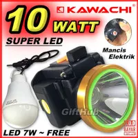 Senter Kepala Kawachi 10 watt LY-3107K + Mancis Elektrik + LED Bulb 7W