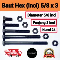 Baut Mur 5/8 x 3 Baut 24 Baut Kunci 24 Baut Inci Hex Besi Drat Kasar