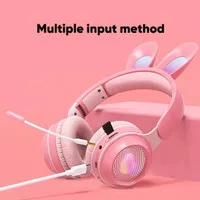 Headset anak Telinga Kelinci Mic Headphone Bluethoot pink bukan kucing