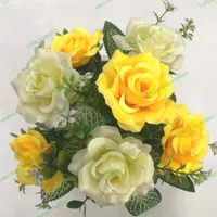 Bunga Rose / Mawar Putih Kuning kepala 7 artificial / palsu - FP 27