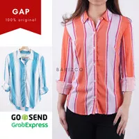 Kemeja Rayon Wanita Branded / Kemeja Wanita Garis Biru Orange GP B01