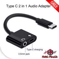Adapter USB Type C to AUX 3.5mm Headphone + USB Type C - W1O33 - Black