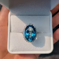 cincin emas putih berlian eropa batu permata blue topaz asli original