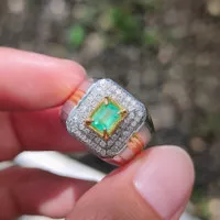 cincin pria perak zamrud colombia natural berlian samping + berlian