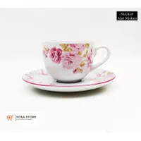 Cangkir Set Keramik Teh Kopi Motif Shabby Pink Rossie 2 Pc