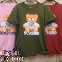 Kaos wanita bear moschino lucu bahan combed LD100 fit XL tshirt casual