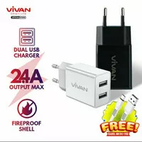 Charger Vivan 12W Dual USB with Kabel Micro DD02 Original