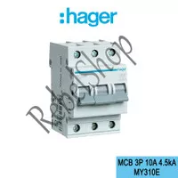 Hager MCB 3P 10A MY310E 4.5kA 3 Phase 10 Ampere SNI - Triple Pole
