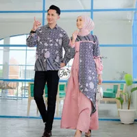 Baju batik Couple Sarimbit Gamis Motif Bunga Kombinasi Terbaru Modern