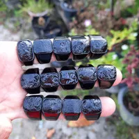 Natural cincin batu satam ring titanium hitam model petak