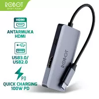ROBOT USB Hub HT255 Multiport 5 in1 USB Type-C grey Original