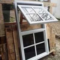 kusen jendela aluminium 1 set lengkap ukuran LxT 60x120 ornamen