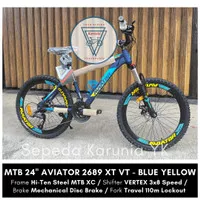 MTB 24 inch Aviator 2689 XT | Sepeda Gunung 3x8 Speed - Blue Yellow, Gosen(TANPA Dus