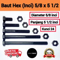 Baut Mur 5/8 x 5 1/2 Baut 24 Baut Mur Kunci 24 Hex UNC Dra