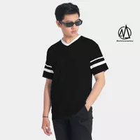 Moxie Kaos Vneck Stripe Unisex Combed 24s Hitam Stripe Putih