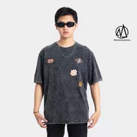 Moxie Kaos Retro Badge Oversize Katun Combed 24s Hitam Washed T-Shirt