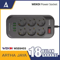 Power Strip Stop Kontak Original WEKOI 6 EU Power Socket 4 USB Port