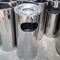 Tempat Sampah Stainless + Asbak | Tong Sampah | Tempat Sampah Mall B