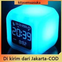 Jam Weker Unik Digital Alarm Desktop Clock Kubus 7 Warna Moody