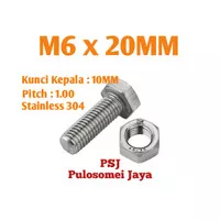 Baut Mur Stainless M6 x 20 mm / Bolt Nut Stainless Steel 304