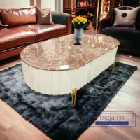 Meja Tamu Marmer Oval Mewah Coffee Table Glossy Marble berkualitas