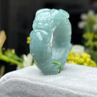 CINCIN PRIA BATU GIOK UKIR NAGA ASLI BURMA NATURAL JADEITE JADE TYPE A