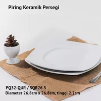 Piring makan keramik persegi 26cm PQ32-QUR polos 1 PCS by Indo Keramik