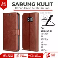 Sarung Kulit Samsung S6 S7 Edge S8 S9 Plus Flip Cover Leather Case